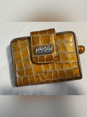 Vintage Brighton Gold Bronze Croc Embossed Leather Organizer Wallet
